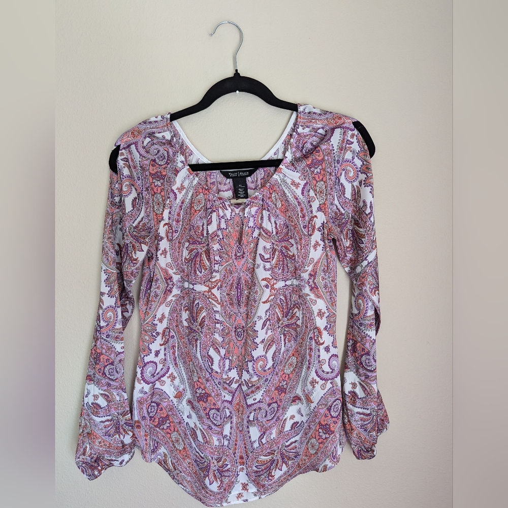 WHBM Purple Paisley Cold Shoulder Blouse Size XS